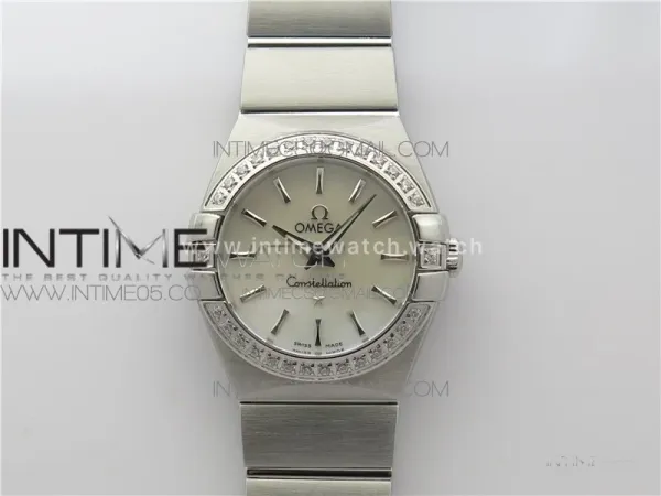 Constellation Ladies 27mm K11F 1:1 Best Edition SS Diamonds Bezel White MOP Dial Stick Markers on SS Bracelet ETA Quartz