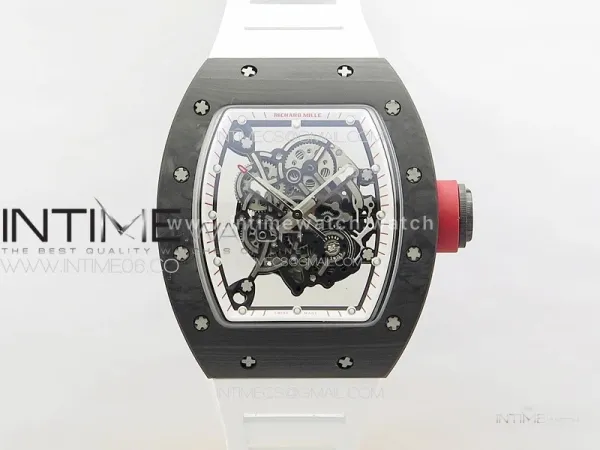 RM055 Forged Carbon Case KUF Best Edition Red Crown on White Rubber Strap MIYOTA8215