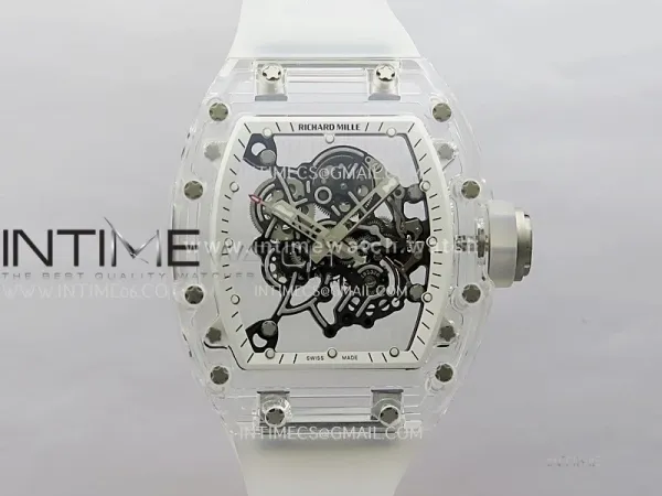 RM055 Transparent White Inner Sonic Best Edition Skeleton Dial On Transparent Rubber Strap RMUL2 Super Clone