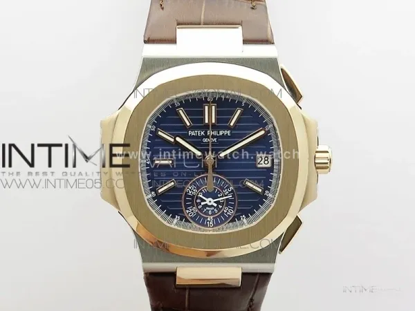Nautilus 5980 SS/RG 3KF Best Edition Blue Dial on Brown Leather Strap A7750