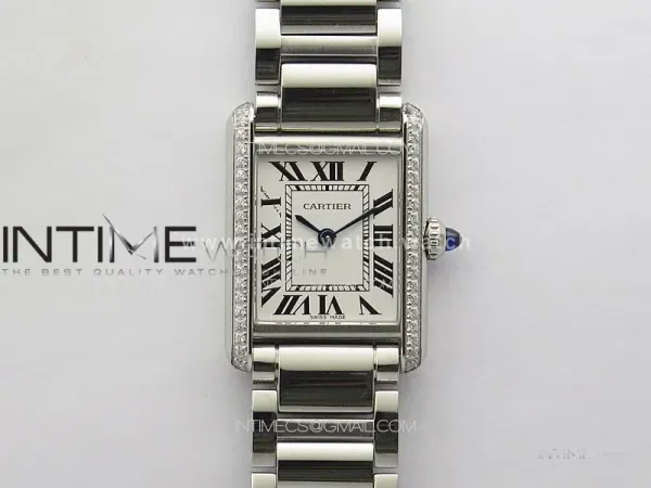 Tank Louis Ladies 22mm SS/Dia Bezel 8848F 1:1 Best Edition White Dial on SS Bracelet Ronda Quartz(Free leather strap)