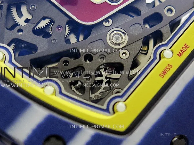 RM67-02 Fernando Blue NTPT Umi Office 1:1 Beat Edition Blue/Red Skeleton Dial On Blue Nylon Strap CRMA7 Clone V2