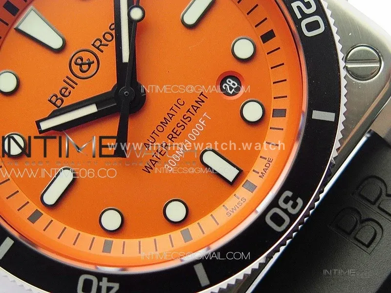 BR 03-92 Diver SS B12 1:1 Best Edition Orange Dial on Black Nylon Strap A2824 (Free Leather)