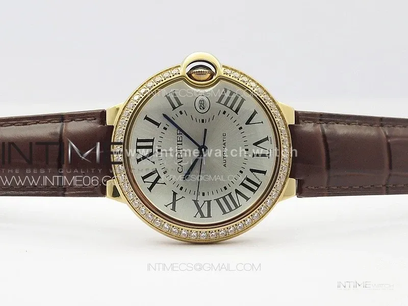Ballon Bleu 42mm Diamonds Bezel RG 3KF 1:1 Best Edition Ice Blue Dial on Brown Leather Strap A2824
