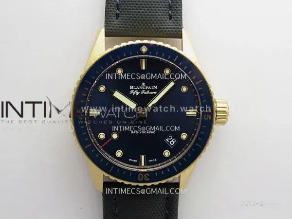 Fifty Fathoms Bathyscape Blue Ceramic Bezel RG GF 1:1 Best Edition Blue Dial On Blue Nylon Strap A1315