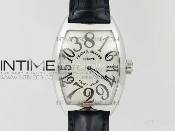 Crazy Hours Real Jumping Hour SS ABF White Dial Black Markers on Black Leather Strap A23J