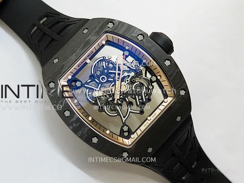 RM055 RG Inner Bezel Black Crown NTPT ZF 1:1 Best Edition Skeleton Dial On Black Shark Rubber Strap RMUL2 Super Clone