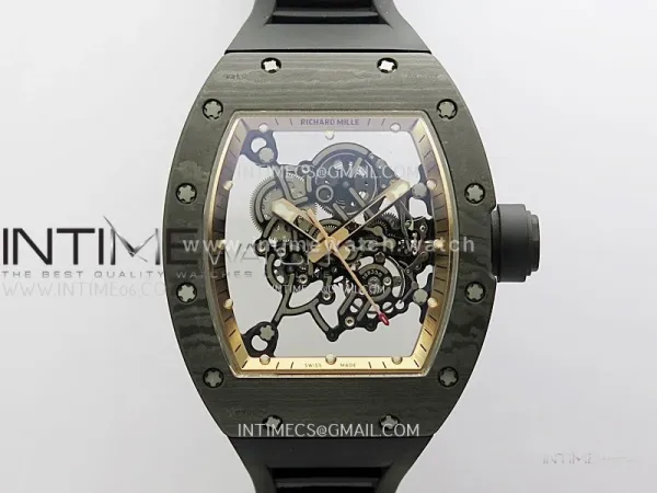 RM055 Real NTPT RG Inner RMF Best Edition Skeleton Dial on Black Rubber Strap RMUL2 Super Clone