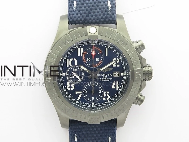 Avenger Bandit V13317 Titanium DLC B50 Best Edition Blue Dial Numbers Makers on Blue Nylon strap A7750