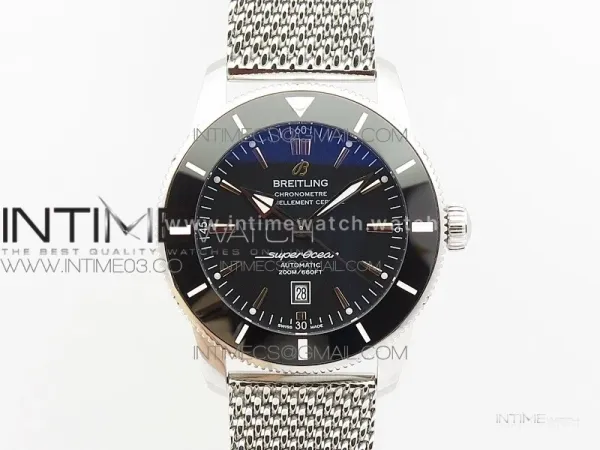 Super Ocean Heritage Black Ceramic Bezel SS Black Dial on SS Bracelet A2824