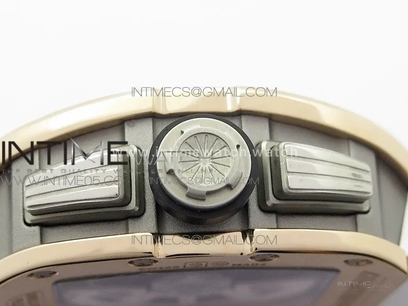 RM11-03 RG KVF 1:1 Best Edition Crystal Skeleton Dial on White Rubber Strap A7750