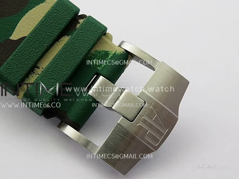 Royal Oak Offshore 44mm SS TKF 1:1 Best Edition Cream Dial on Green Camo Rubber Strap A3126