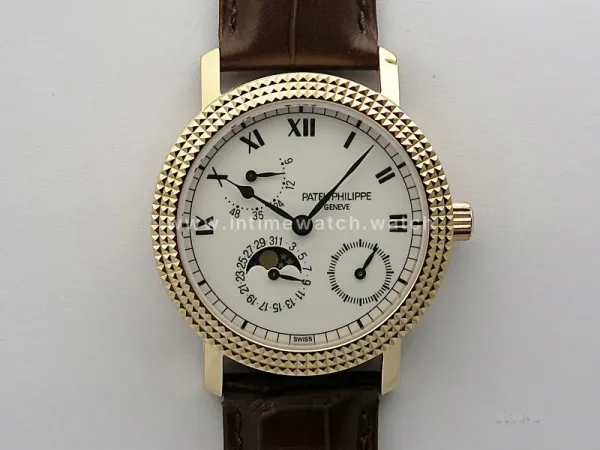 Calatrava 5057 Cortina Watch 50th Anniversary RG 3EF Best Edition White Dial on Brown Leather Strap A240