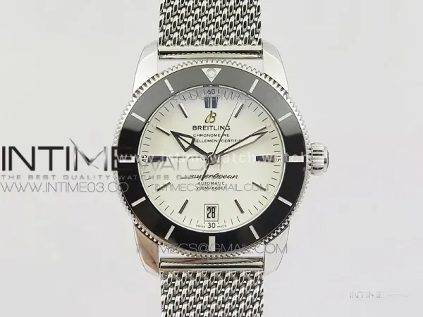 SuperOcean 42mm AB2010 SS GF 1:1 Best Edition White Dial Black Ceramic Bezel on SS Bracelet A2824