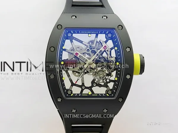RM035 AMERICAS MANUAL CARBON/BLACK CERAMIC ZF 1:1 BEST EDITION SKELETON DIAL ON BLACK RUBBER STRAP SUPER CLONE RMUL1