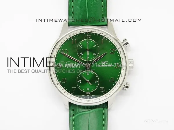 Portuguese 40mm Chrono SS Green Dial on Leather Strap A7750