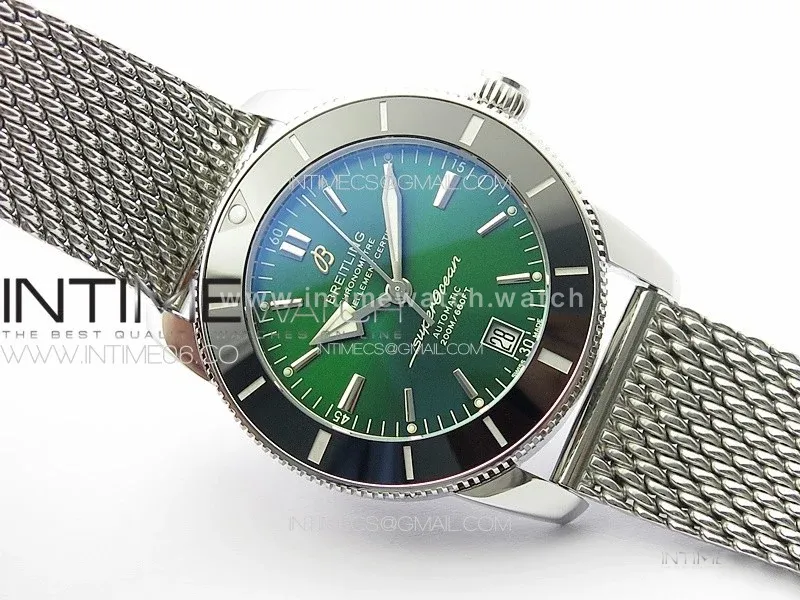 SuperOcean 42mm AB2010 SS B50 1:1 Best Edition Green Dial Black Ceramic Bezel on SS Bracelet A2824