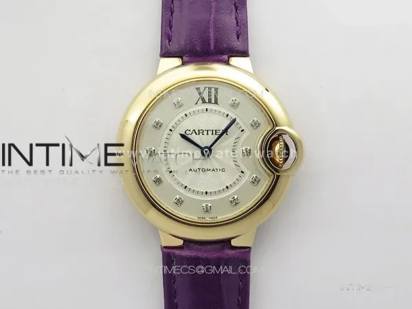 Ballon Bleu 33mm RG 3KF 1:1 Best Edition White Textured Dial on Purple Leather Strap A076