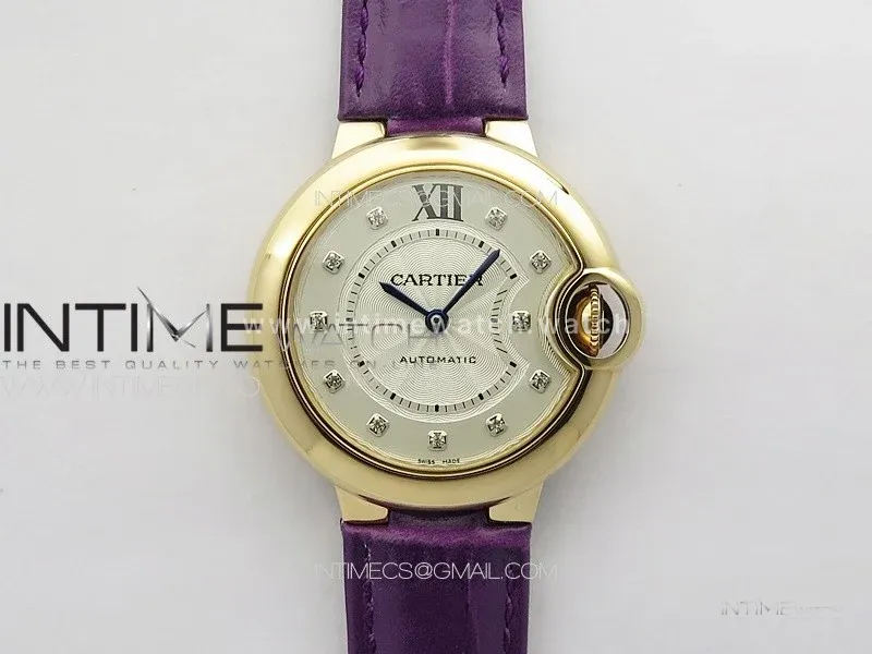 Ballon Bleu 33mm RG 3KF 1:1 Best Edition White Textured Dial on Purple Leather Strap A076