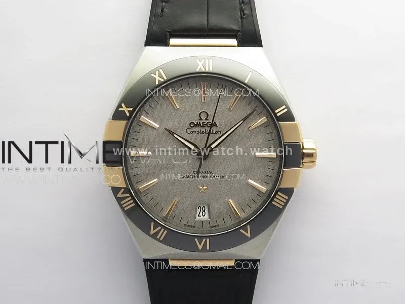 Constellation 41mm RG/Black Ceramic Bezel VSF 1:1 Best Edition Silver Dial on Black Gummy Strap A8900