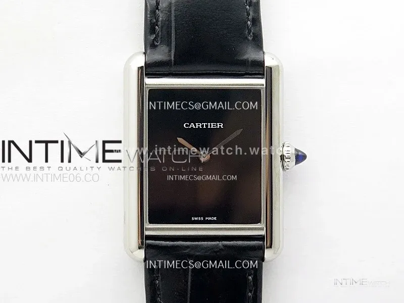 Tank Louis Ladies 25mm SS 8848F 1:1 Best Edition Black Dial on Black Leather Strap Ronda Quartz