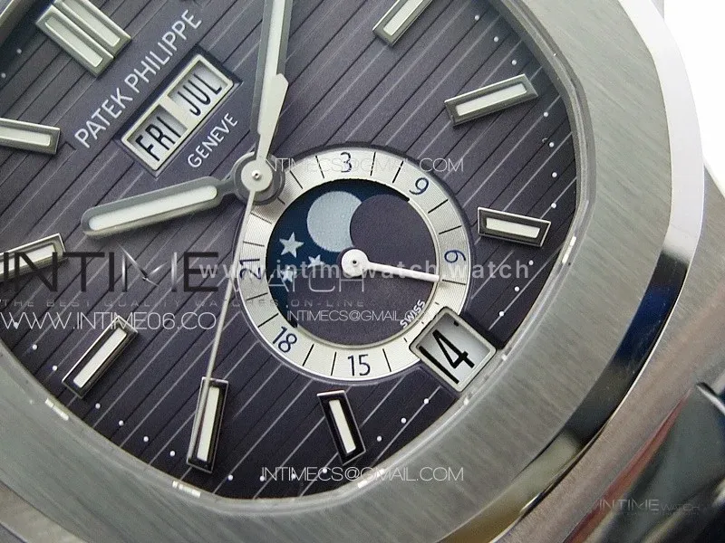 Nautilus 5726 Full Function SS PPF 1:1 Best Edition Gray Dial on Black Rubber Strap PPF324 (Free Tool)