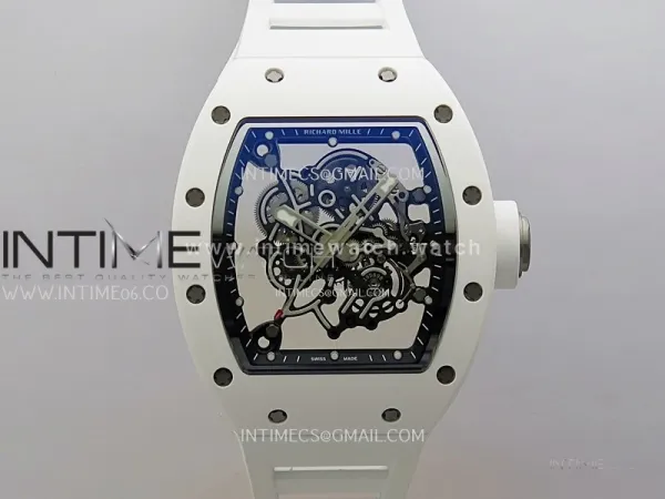 RM055 White Ceramic ZF 1:1 Best Edition Skeleton Dial On White Rubber Strap RMUL2 Super Clone