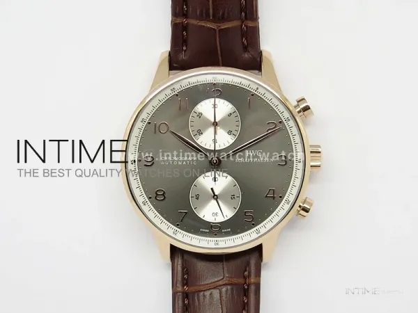 Portuguese 40mm Chrono RG Gray Dial Sliver Subdial on Leather Strap A7750