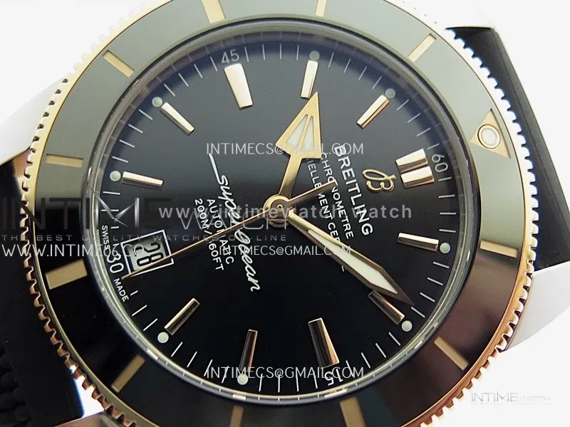SuperOcean 42mm AB2010 SS/RG GF 1:1 Best Edition Black Dial Black Ceramic Bezel On Black Rubber strap A2824