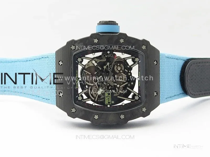 RM035-02 Forged Carbon Case KUF Best Edition Blue Crown on Blue Nylon Strap MIYOTA8215