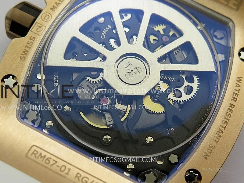 Mille Studio RM67-01 Real Power Reserve RG Black Skeleton Dial On White Rubber Strap CRMA7 Clone (Free Velcro Strap And Tool)