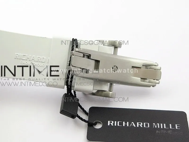 RM11-03 SS KVF 1:1 Best Edition Crystal Skeleton Dial on White Racing Rubber Strap A7750