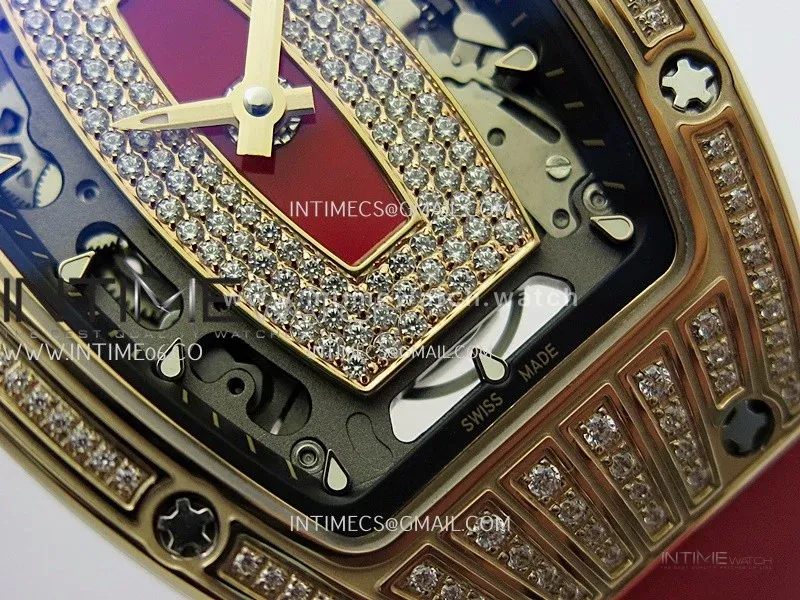 RM07 Paved Diamonds Bezel RG ZF Best Edition Diamonds Skeleton Dial On Red Rubber Strap Asian CRMA2 Clone