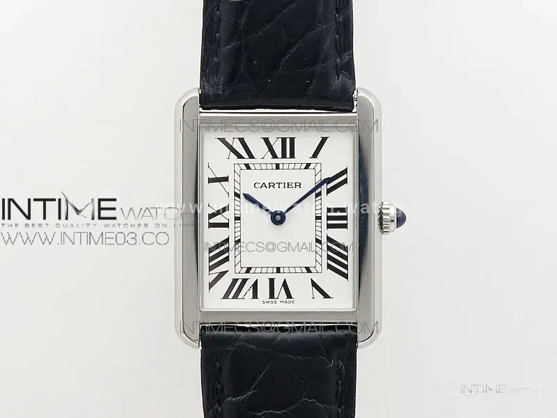Tank Solo Ladies 28mm SS AF 1:1 Best Edition White Dial on Black Leather Strap Ronda Quartz