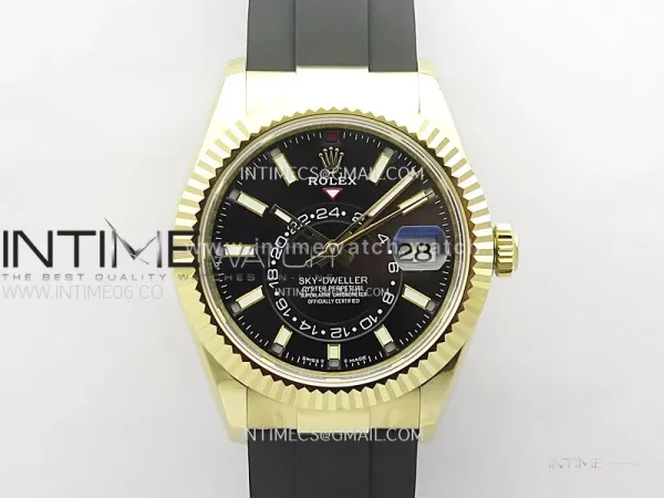 Sky-Dweller 336238 YG Noob 1:1 Best Edition Black Dial on Black Rubber Strap Asian 23J to 9001