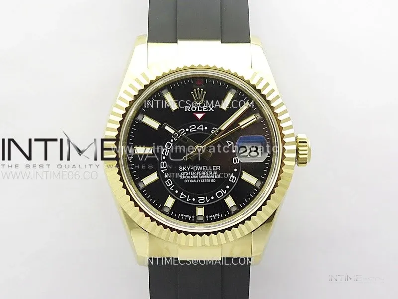 Sky-Dweller 336238 YG Noob 1:1 Best Edition Black Dial on Black Rubber Strap Asian 23J to 9001