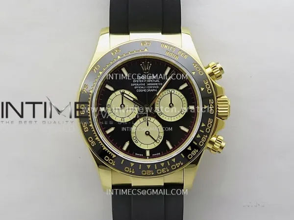 Daytona 126518 QF Gain Weight 1:1 Best Edition Black Dial Gold Subdial Sticks Markers on Oysterflex Strap SH4131 V11