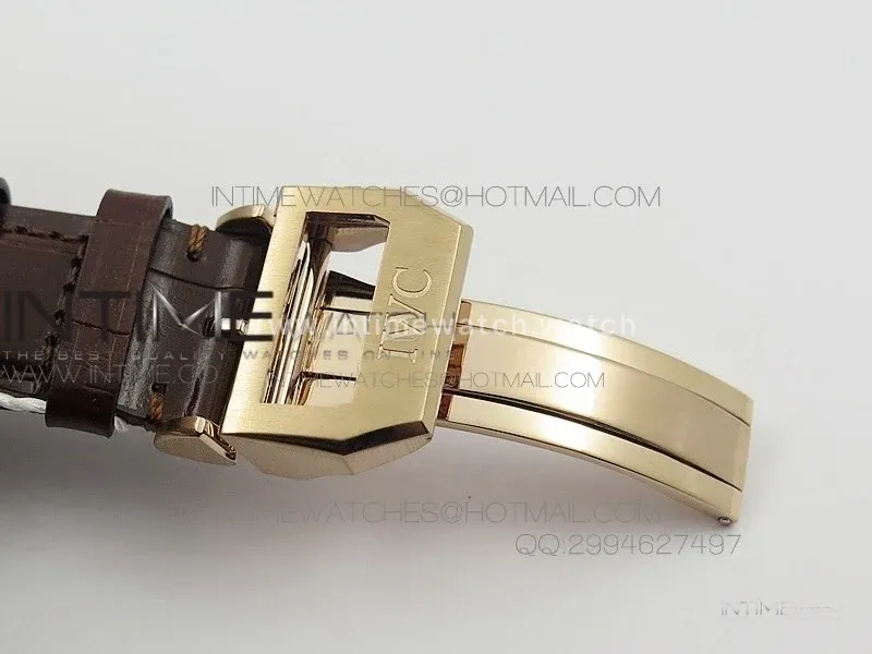 Portuguese IWC371415 ZF 1:1 Best Edition RG Black dial on Brown Leather Strap A7750