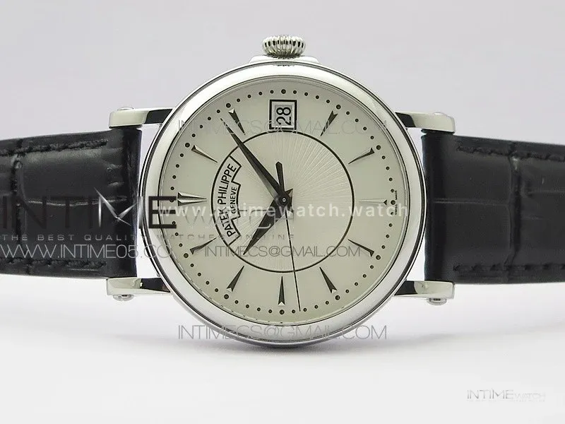 Calatrava 5153G-010 SS ZF 1:1 Best Edition White textured dial on Black Leather Strap A324CS