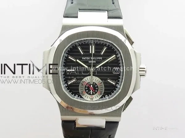 Nautilus 5980/1A-014 Black Dial in Steel on Leather Strap