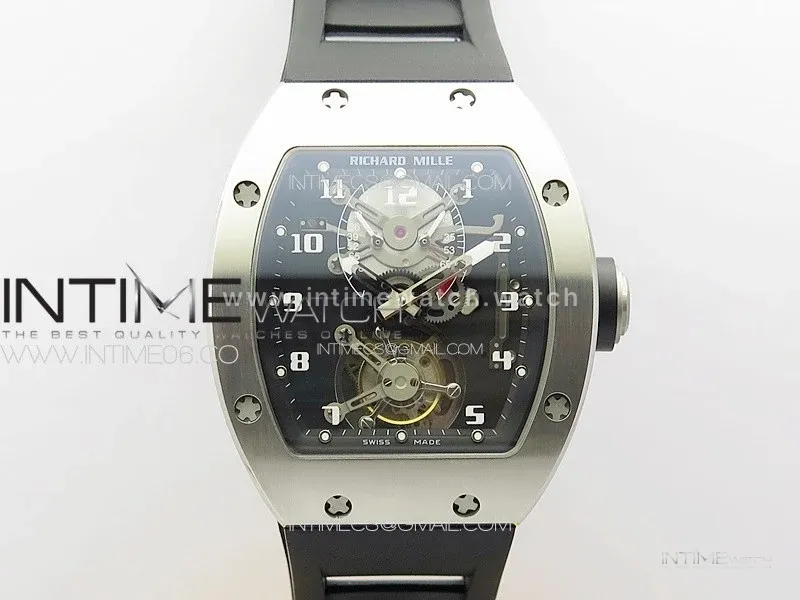 RM001 Real PR SS YSF Skeleton Dial on black Rubber Strap Asian Tourbillon