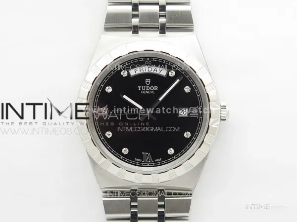 Prince Bay 41mm A7F 1:1 Best Edition Black Dial Diamonds Markers on SS Bracelet A2824