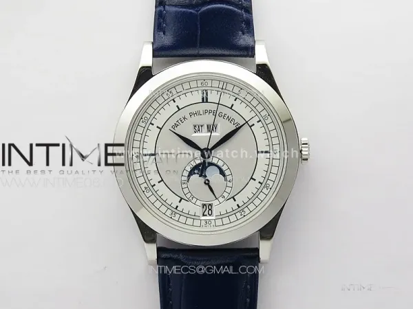 Annual Calendar Moonphase 5396 SS PPF 1:1 Best Edition White Dial on Blue Leather Strap A324