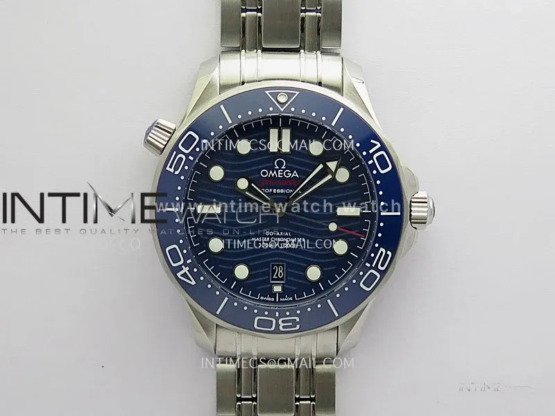 Seamaster Diver 300M Blue Ceramic Bezel Free Sprung ORF 1:1 Blue Dial On SS Bracelet Asian Super Clone 8800