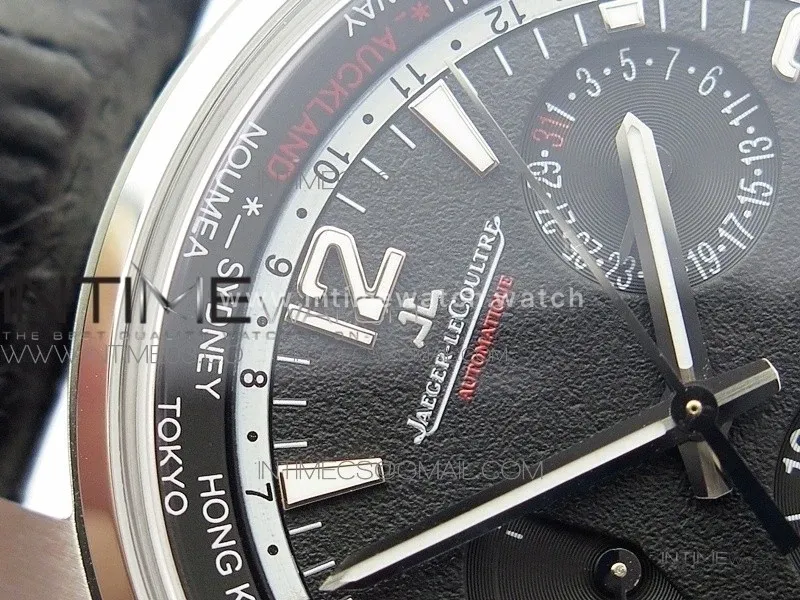 Polaris Geographic TWA SS Black Textured Dial on Black Leather Strap A936