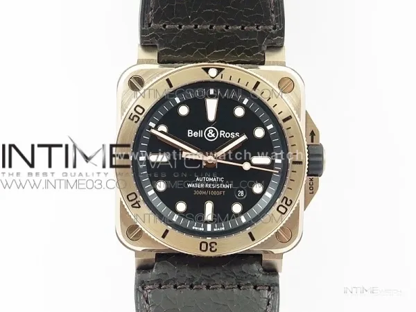 BR 03-92 Diver RG Black Dial on Rubber Strap A2824 (Free Rubber Strap)