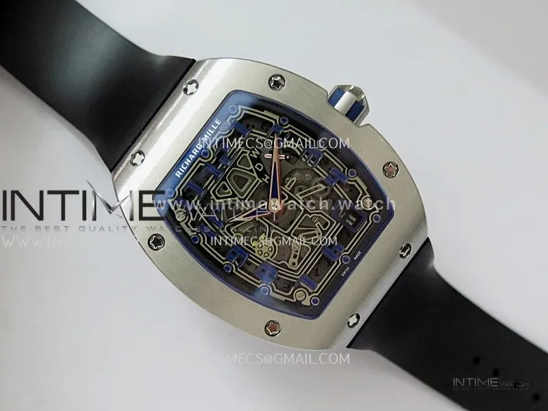 Mille Studio RM67-01 Real Power Reserve Ti Blue Skeleton Dial On Black Rubber Strap CRMA7 Clone (Free Velcro Strap And Tool)