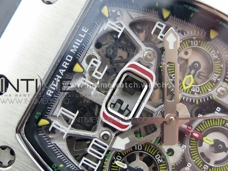 RM11-03 SS KVF 1:1 Best Edition Crystal Skeleton Dial on Black Racing Rubber Strap A7750