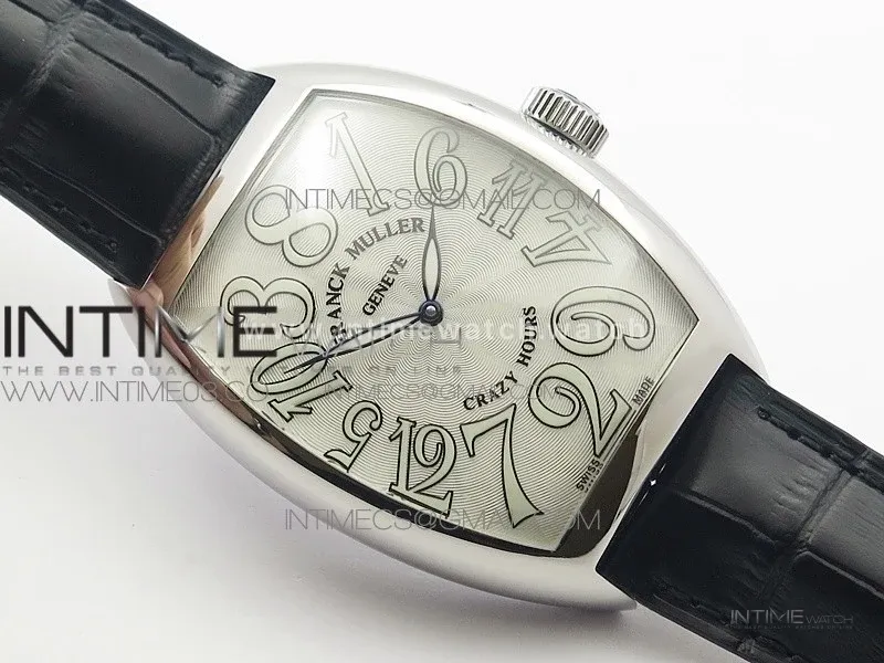 Crazy Hours Real Jumping Hour SS ABF White Dial White Markers on Black Leather Strap A23J