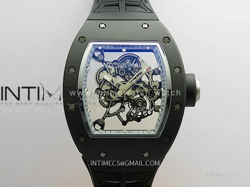 RM055 Black Case White Inner Bezel Umi Office 1:1 Best Edition Skeleton Dial Black Rubber Strap RMUL2 Super Clone (Free Sprung)